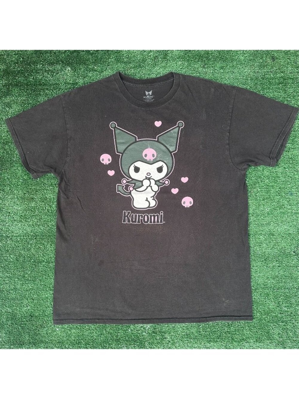 Vintage Y2K Sanrio Kuromi Heart Skull T-Shirt Black M Goth Scene Emo Cute Alt